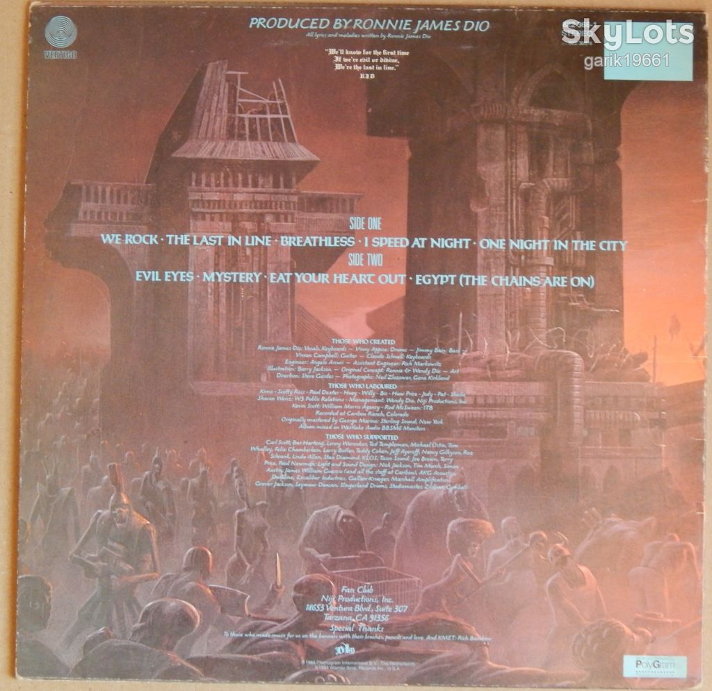 Dio – The Last In Line  (Vertigo – 822 366-1, Italy) inner sleeve EX+/NM- - фото фото фото 1
