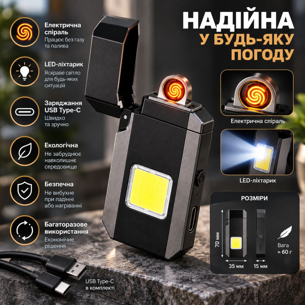 Запальничка спіральна USB 6002 M8 з LED-ліхтариком - фото фото фото 0