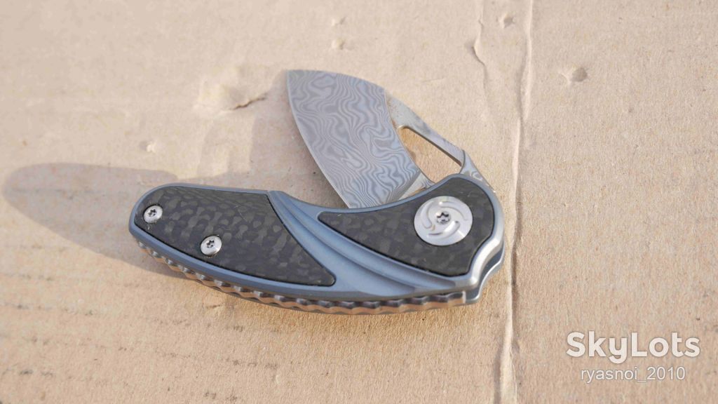 Antler, Titanium + carbon, Damascus vg10, EDC, Slip Joint - фото фото фото 8
