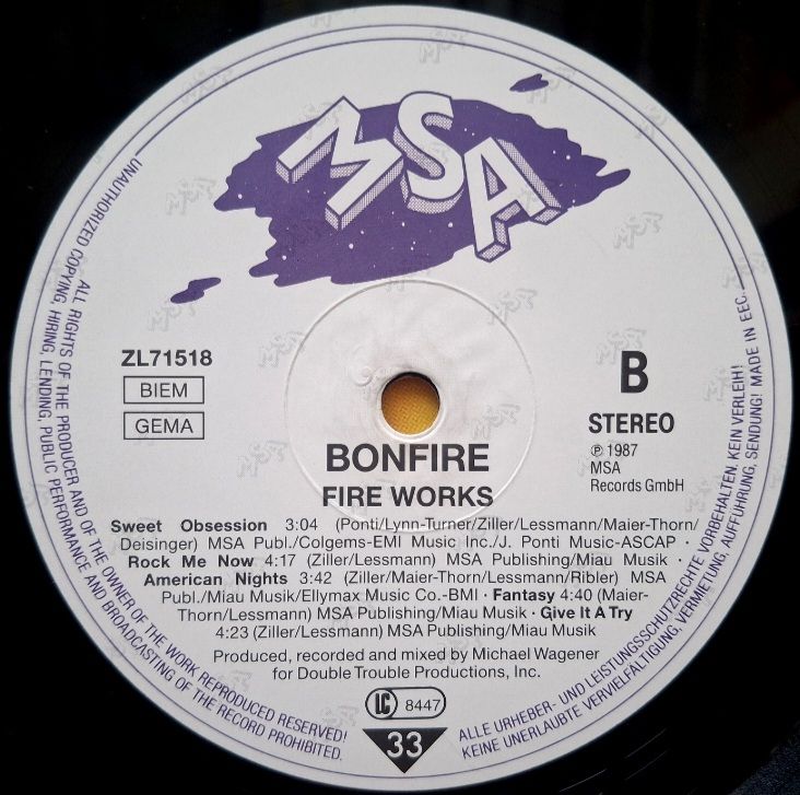 Bonfire - Fire Works - 1987.    (LP). 12. Vinyl. Пластинка. Germany. - фото фото фото 4