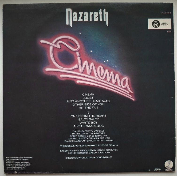 Nazareth - Cinema - 1986.  (LP). 12. Vinyl. Пластинка. Yugoslavia. - фото фото фото 1