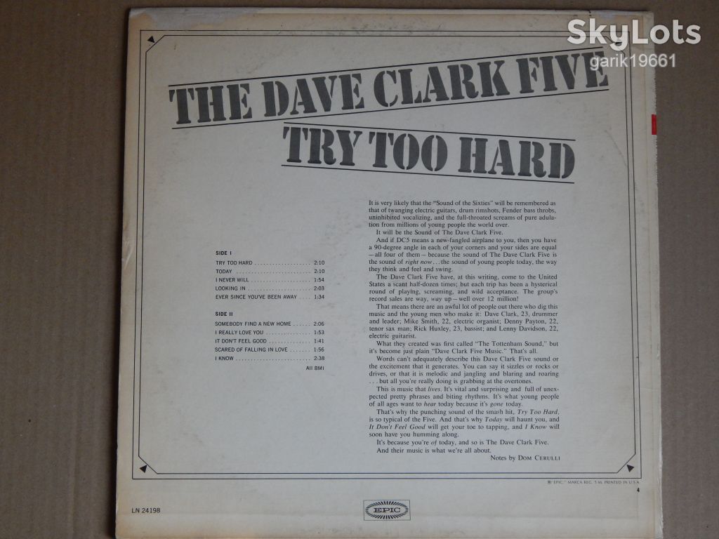 The Dave Clark Five ‎– Try Too Hard   (Epic ‎– LN 24198, US) EX/EX - фото фото фото 1