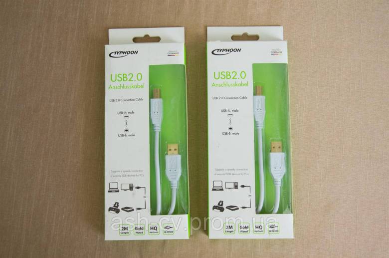 Кабель, для принтера, сканера, USB, A-B, TYPHOON, 2 метри - фото фото фото 0