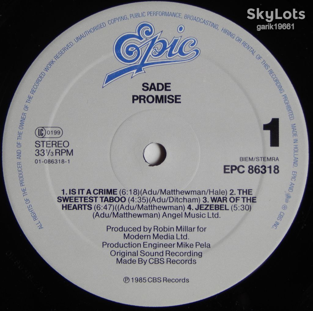 Sade – Promise  (Epic – EPC 86318, Holland) NM-/NM- - фото фото фото 3