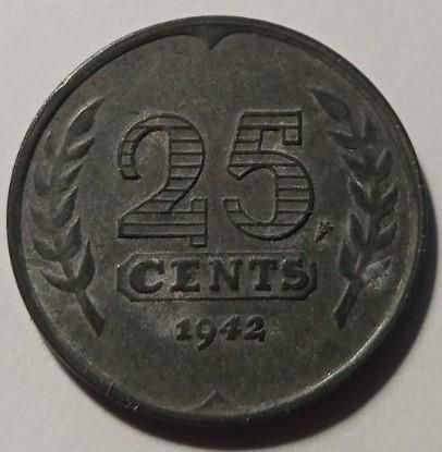 Нідерланди. 25 центів. 1942. Німецька окупація. - фото фото фото 0