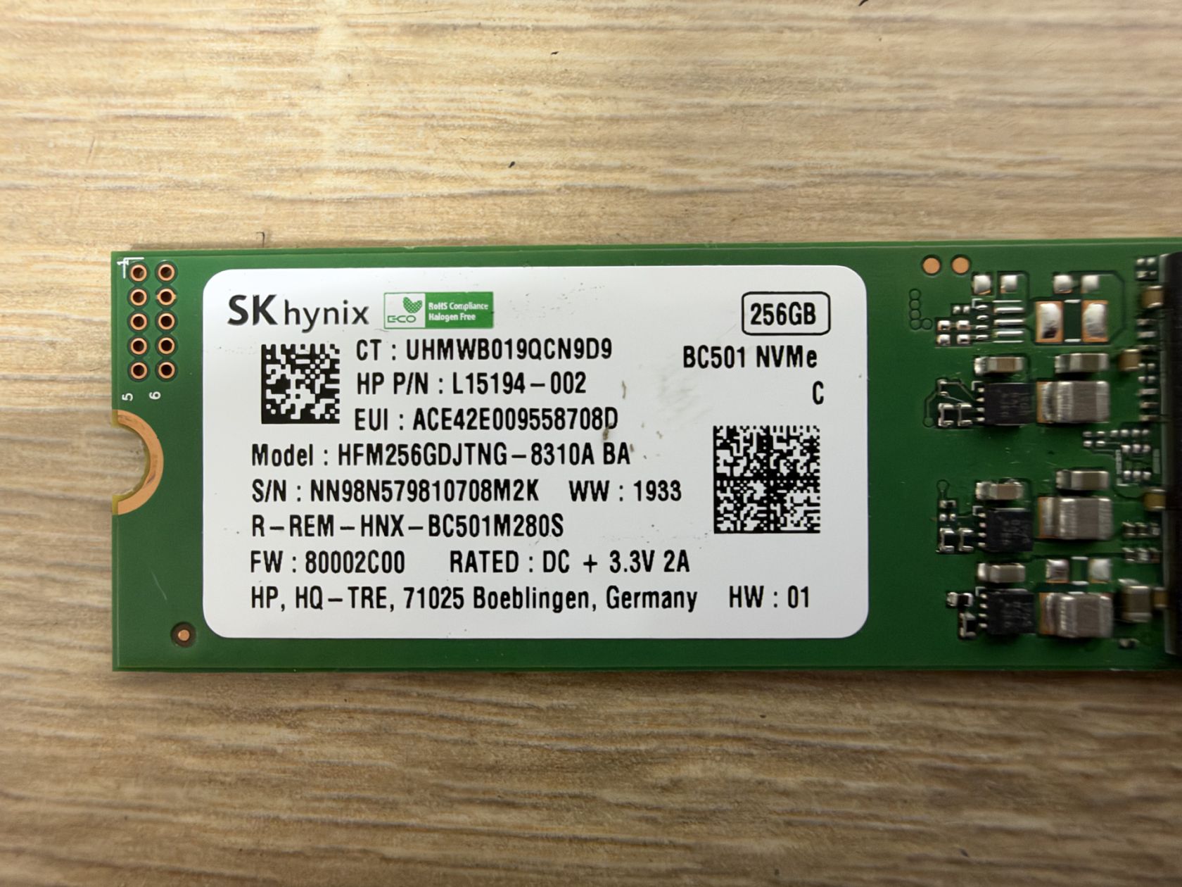 Накопичувач NVMe 256Gb SKHynix  BC501 - робочий - фото фото фото 1