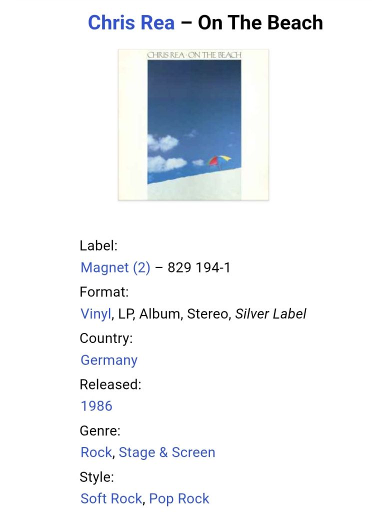 Chris Rea - On The Beach - 1986.  (LP). 12. Vinyl. Пластинка. Germany. - фото фото фото 6