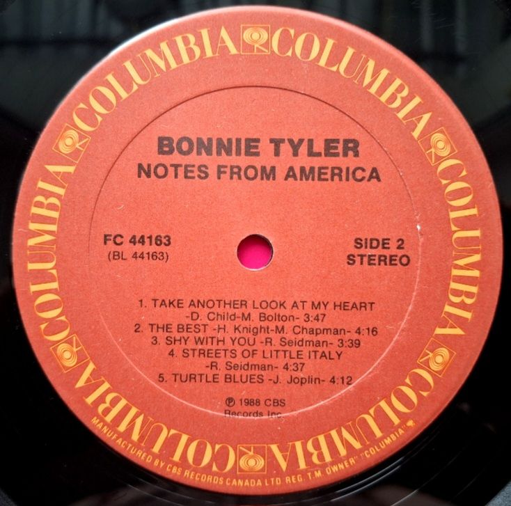 Bonnie Tyler - Notes From America - 1988.   (LP). 12. Vinyl. Пластинка. Canada. - фото фото фото 5