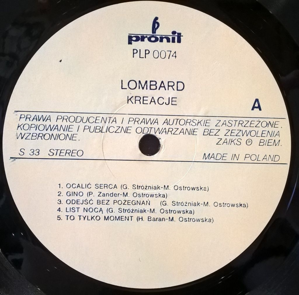 Lombard - Kreacje - 1987.   (LP). 12. Vinyl. Пластинка. Poland - фото фото фото 2