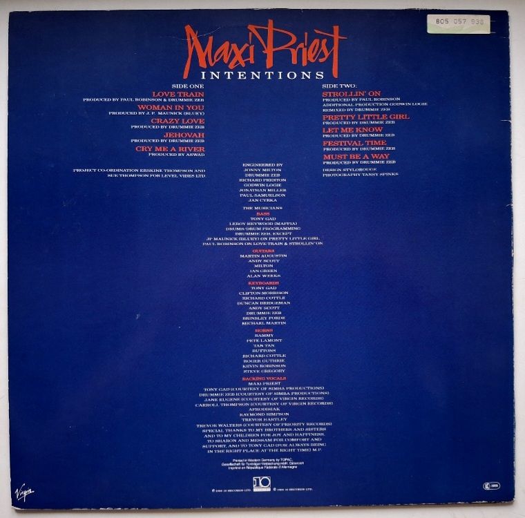 Maxi Priest - Intentions - 1986.  (LP). 12. Vinyl. Пластинка. Europe. - фото фото фото 1