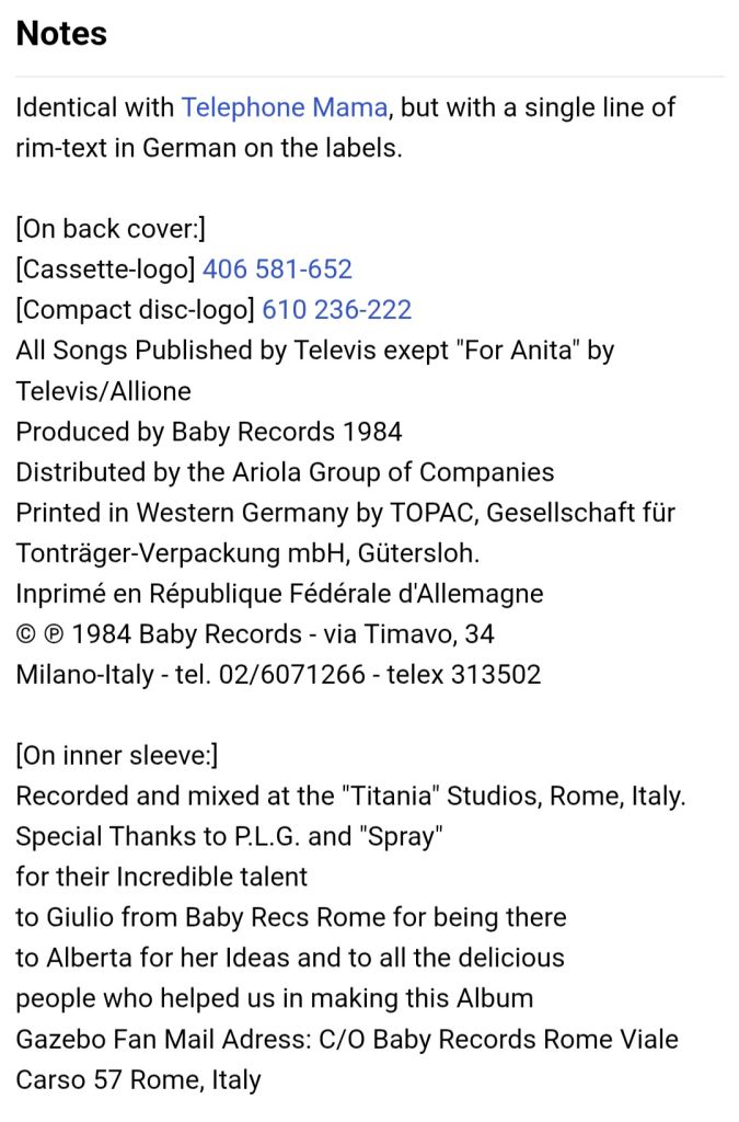 Gazebo - Telephone Mama - 1984.  (LP). 12. Vinyl. Пластинка. Europe. - фото фото фото 9