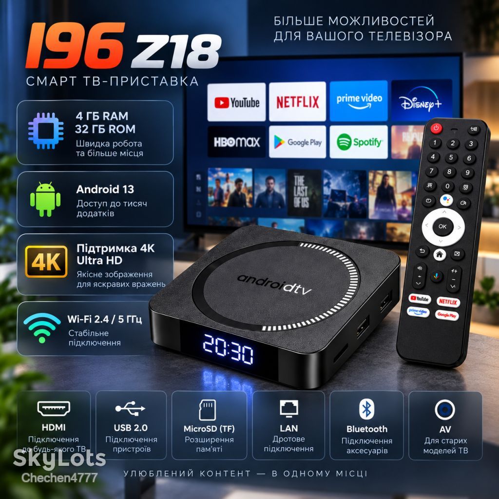 Приставка для TV    (I96Z18)    (Android 12 ОЗУ-4Gb; ПЗУ-32Gb, WIFI:2.4G+5G) - фото фото фото 0