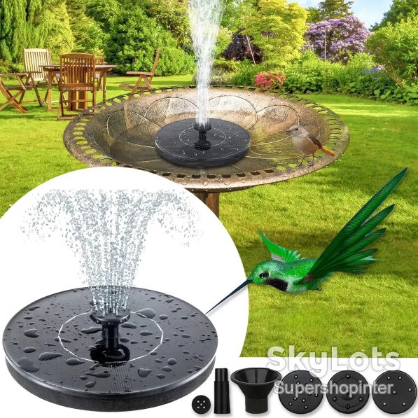 Плавающий садовый фонтан с солнечной панелью и различными насадками Solar Fountain Черный - фото фото фото 6