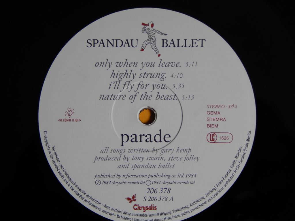 Spandau Ballet ‎– Parade   (Chrysalis ‎– 206 378, Germany) NM-/NM- - фото фото фото 4