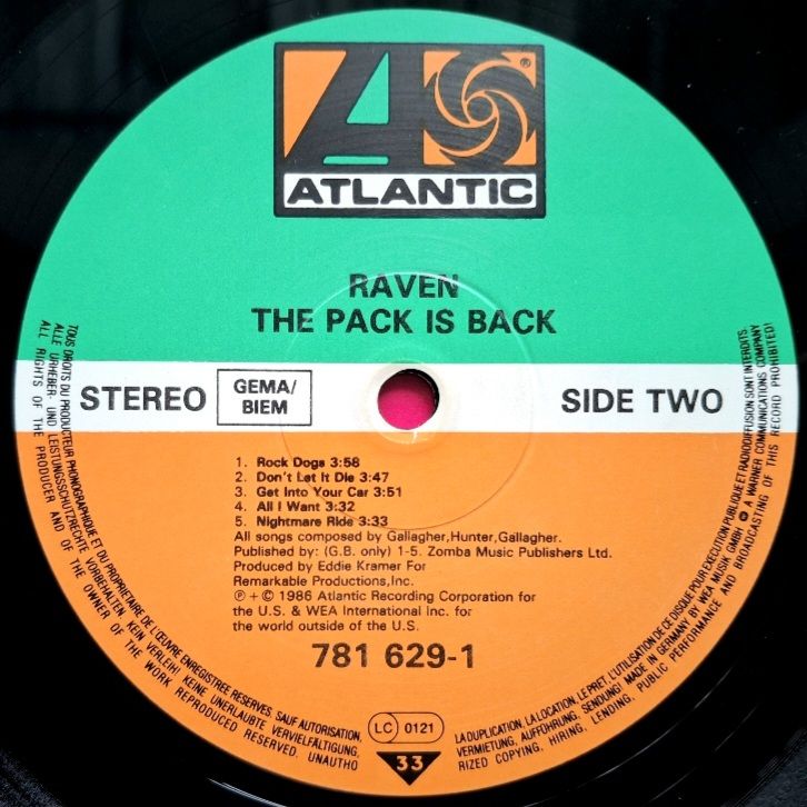 Raven - The Pack Is Back - 1986.   (LP). 12. Vinyl. Пластинка. Germany. - фото фото фото 3