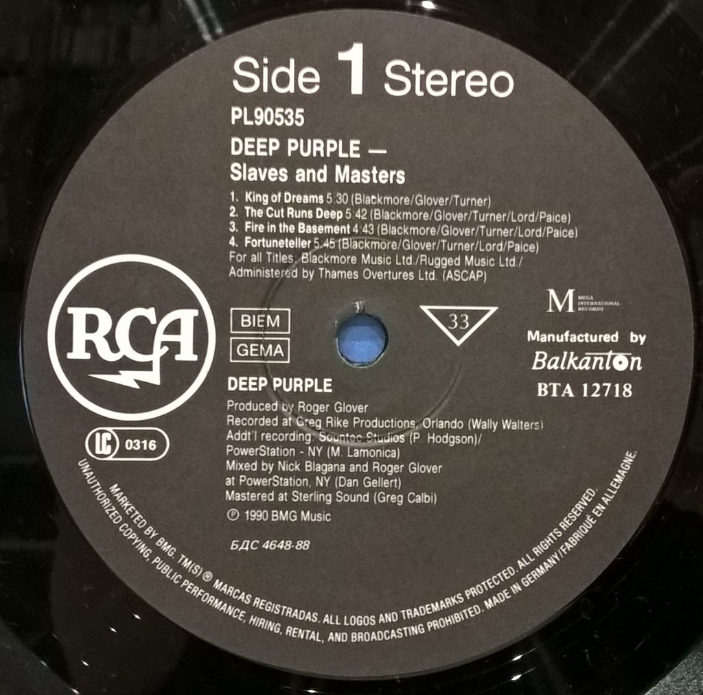 Deep Purple - ‎Slaves And Masters - 1990.     (LP). 12. Vinyl. Пластинка. Bulgaria - фото фото фото 2