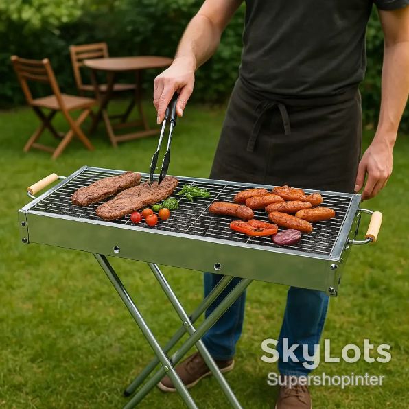 Переносной мангал с решеткой 80х78х30см, BARBECUE TRAY 770SS, Серебристый / Барбекюшница / Раскладной мангал барбекю - фото фото фото 7