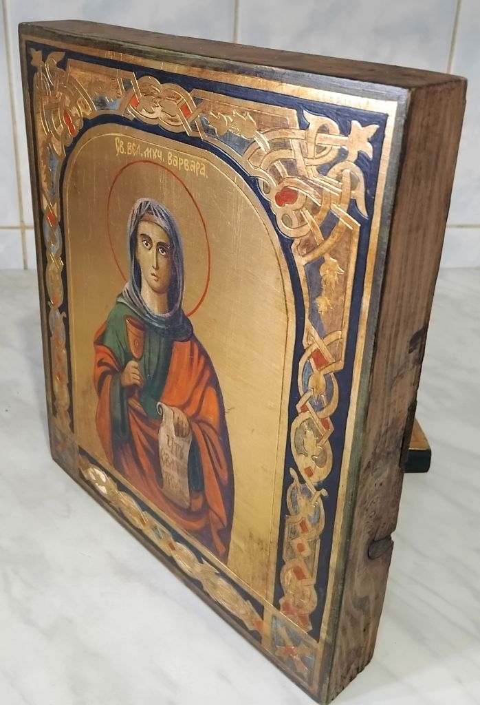Икона св.великомученица Варвара'19ст.   (масло по дереву,позолота, резьба) - фото фото фото 1