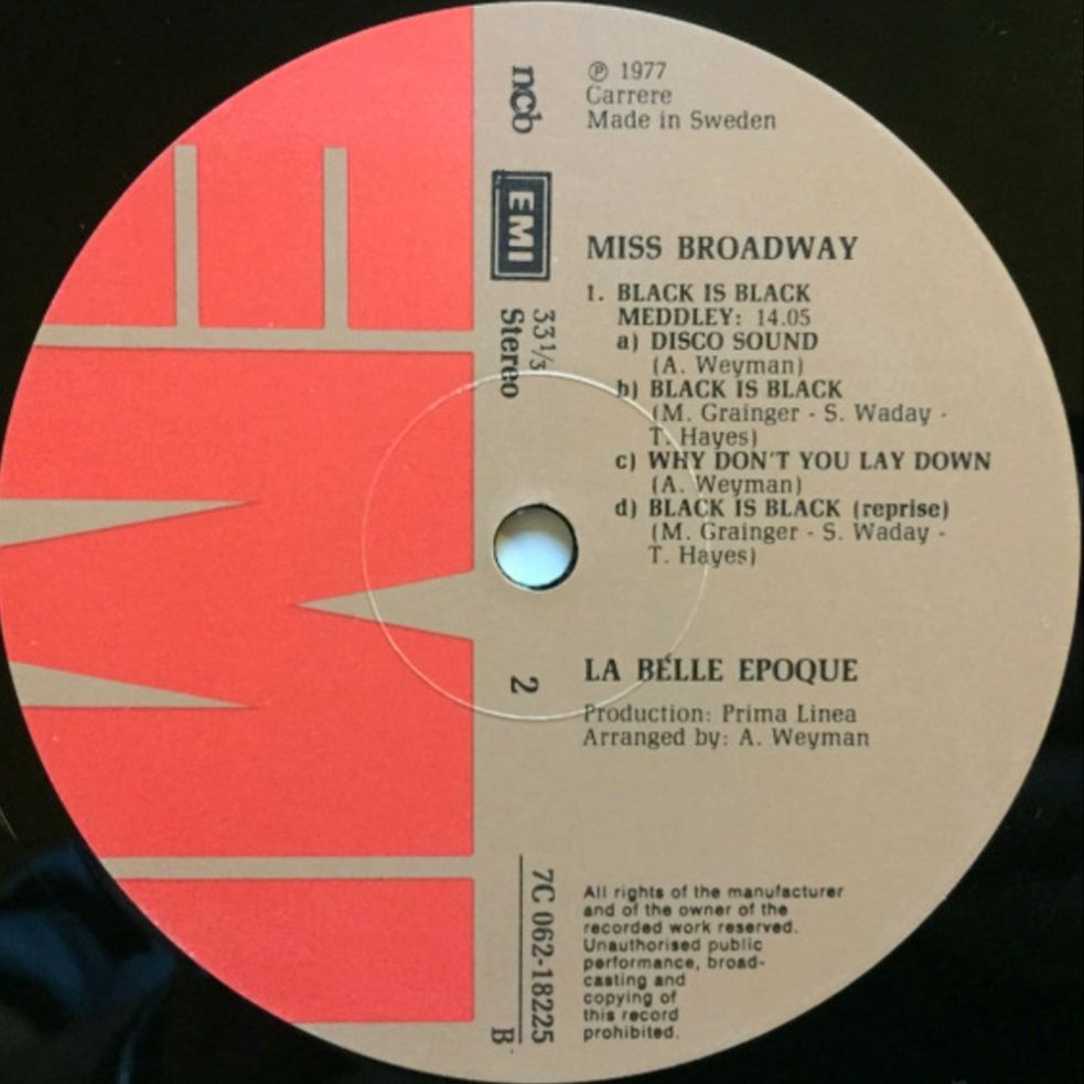 Belle Epoque - Miss Broadway - 1977.   (LP). 12. Vinyl. Пластинка. Sweden. - фото фото фото 3