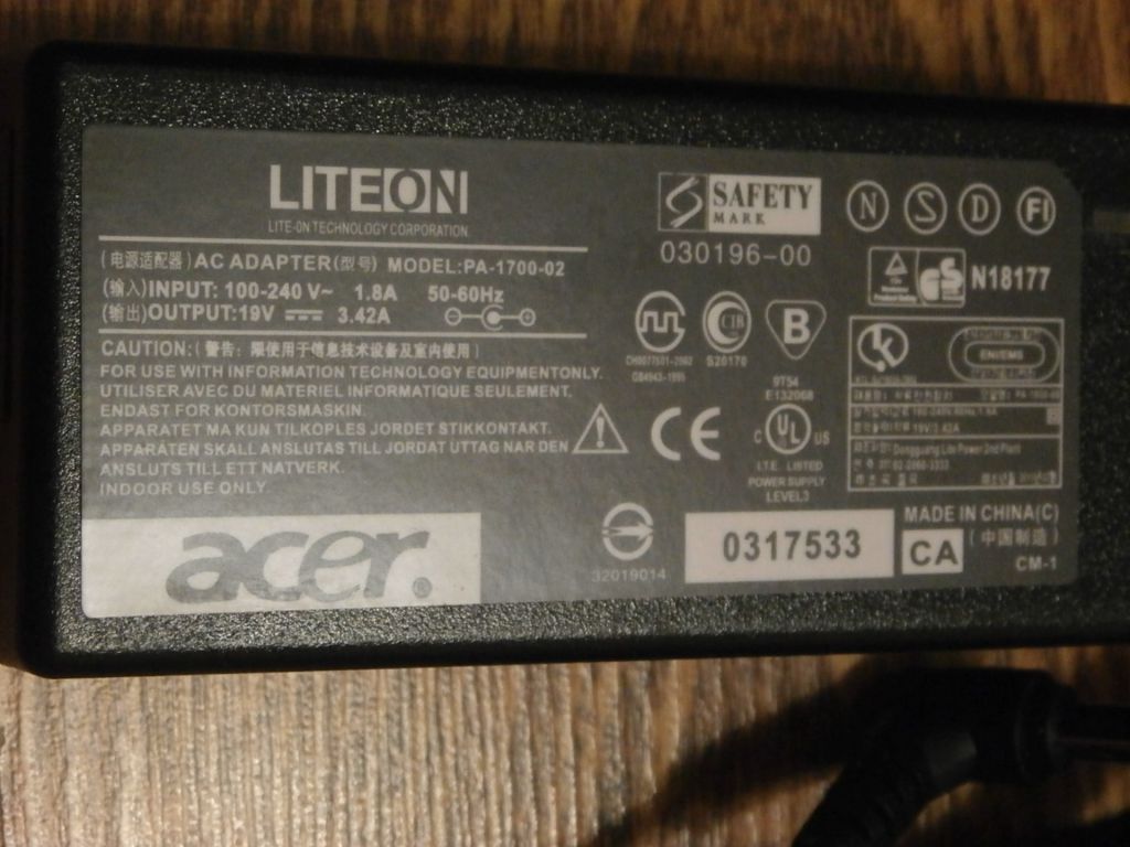 Блок питания для ноутбуков ACER 19V3.42A 5.5x1.7 Б Original Качество!!! - фото фото фото 1