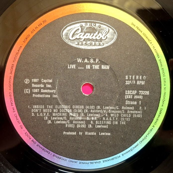 W.A.S.P. - Live... In The Raw - 1987.  (LP). 12. Vinyl. Пластинка. Yugoslavia. - фото фото фото 2