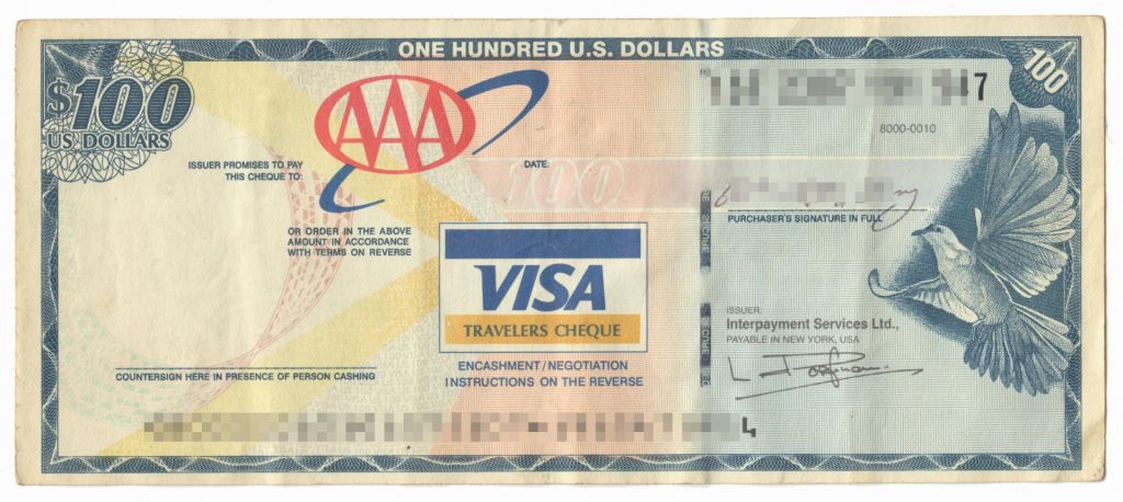 Винтажный дорожный чек Visa 100 USD  travelers cheques Dollars AAA - фото фото фото 0