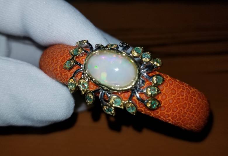 Кожаный браслет с серебром и камнями - фото фото фото 5