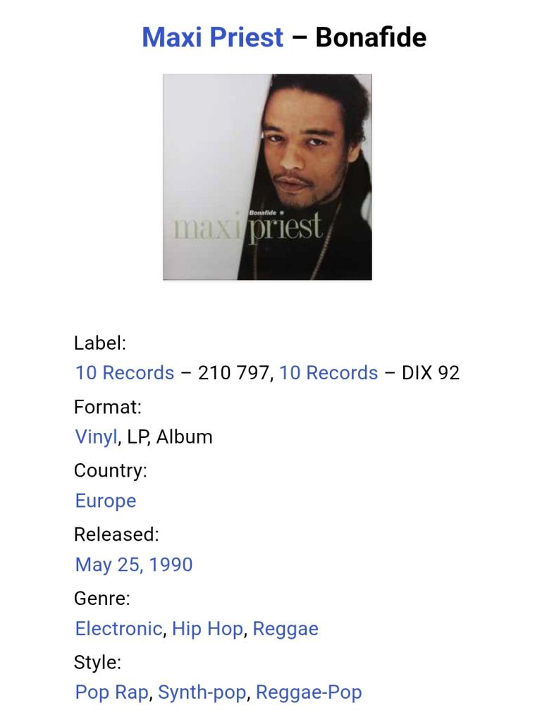 Maxi Priest - Bonafide - 1990.  (LP). 12. Vinyl. Пластинка. Europe. - фото фото фото 6