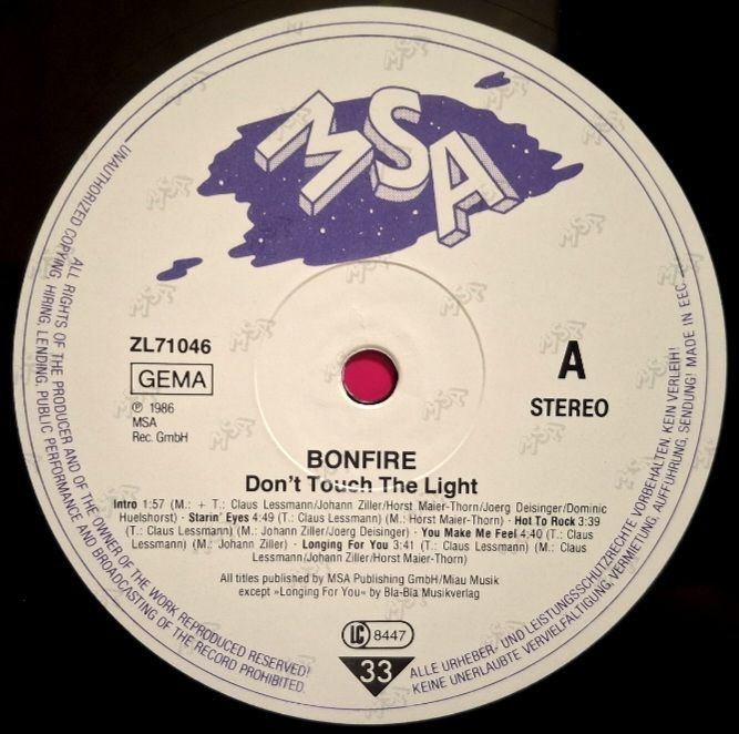 Bonfire - Don't Touch The Light - 1986.  (LP). 12. Vinyl. Пластинка. EEC. - фото фото фото 4