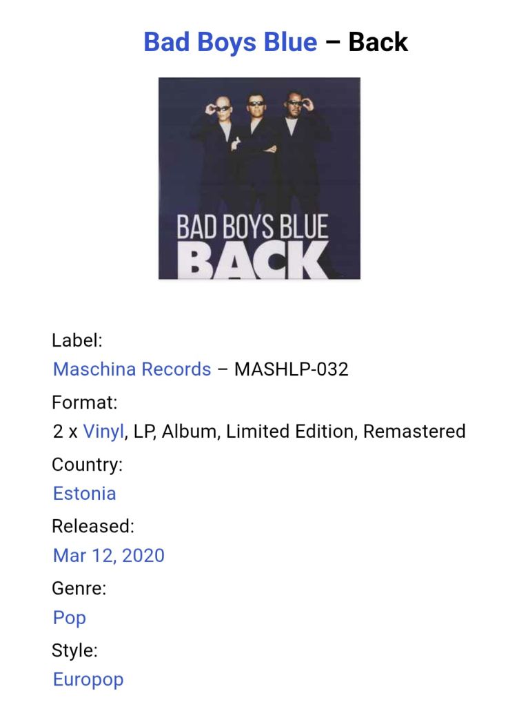 Bad Boys Blue - Back - 1998.  (2LP). 12. Vinyl. Пластинки. Europe. S/S. - фото фото фото 8
