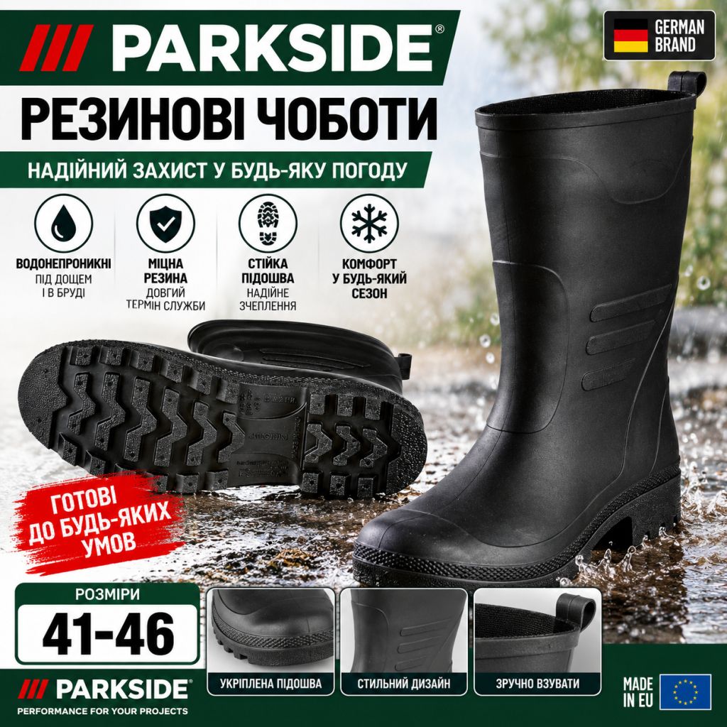 Оригінальні Резинові чоботи Parkside виробництва Італія         (Italy) розмір 41-46 на вибір 1 пара - фото фото фото 0