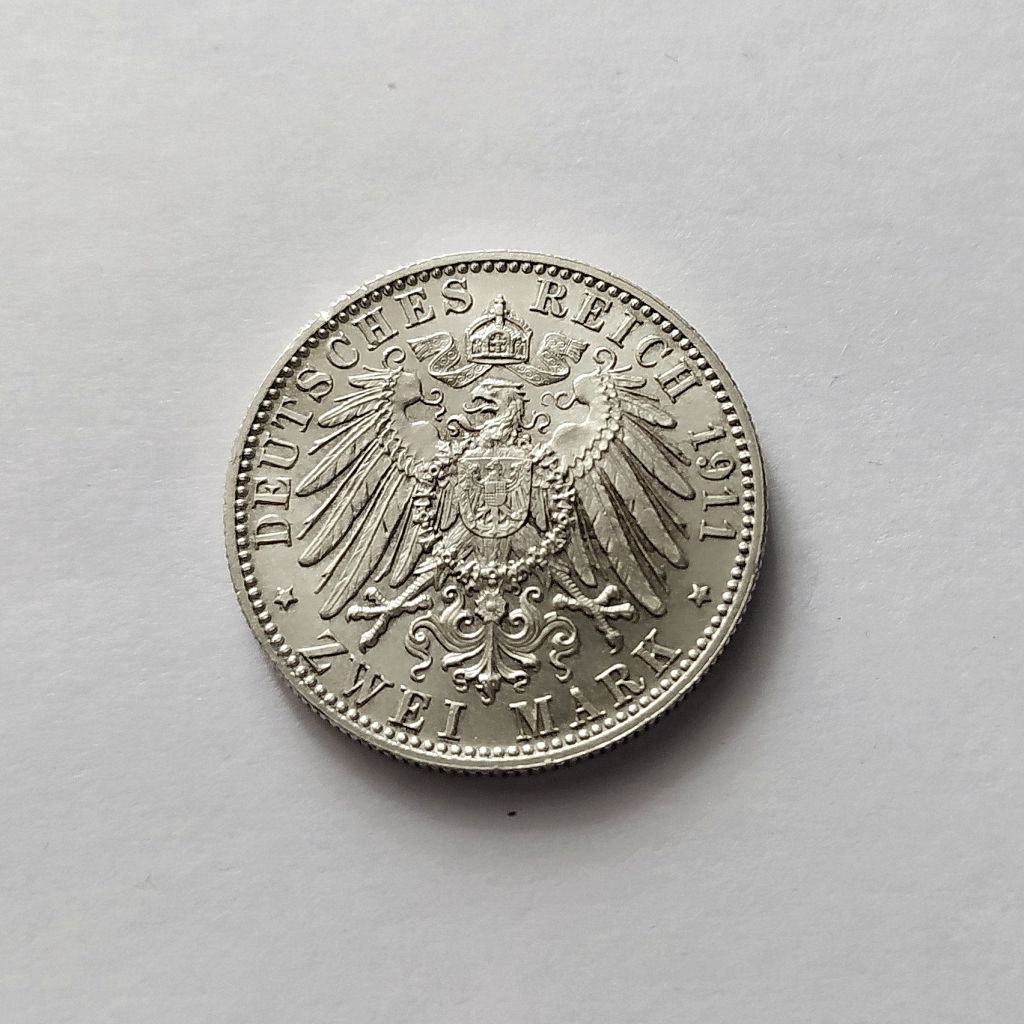 2 МАРКИ БАВАРИЯ    (ГЕРМАНИЯ) 1911 состояние UNC серебро - фото фото фото 1