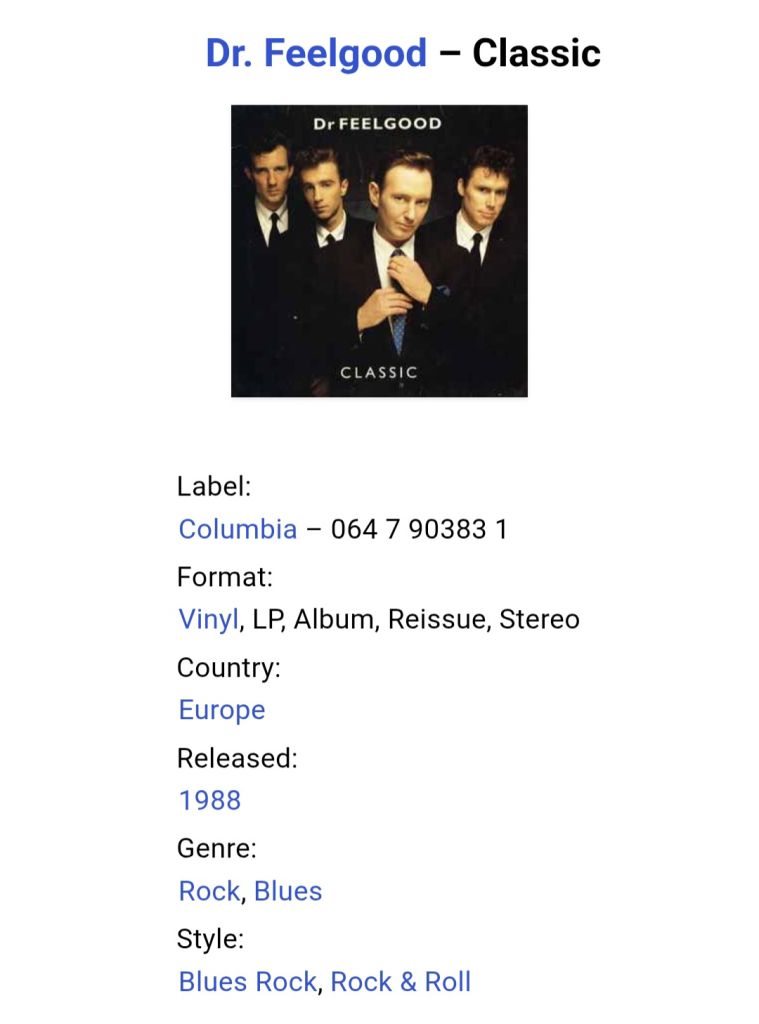 Dr. Feelgood - Classic - 1987.  (LP). 12. Vinyl. Пластинка. EEC. - фото фото фото 4