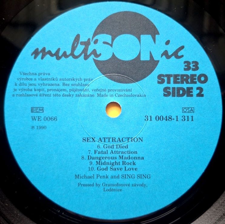 Sing Sing - Sex Attraction - 1990.  (LP). 12. Vinyl. Пластинка. Czechoslovakia. Rare. - фото фото фото 3