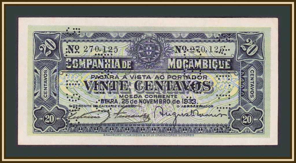 Мозамбик 20 сентаво 1933 P-R29 UNC - фото фото фото 0