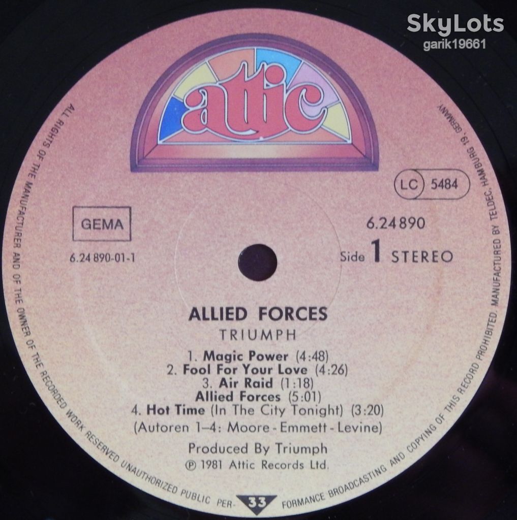 Triumph – Allied Forces   (Attic – 6.24890, Germany) inner sleeve EX+/NM- - фото фото фото 3