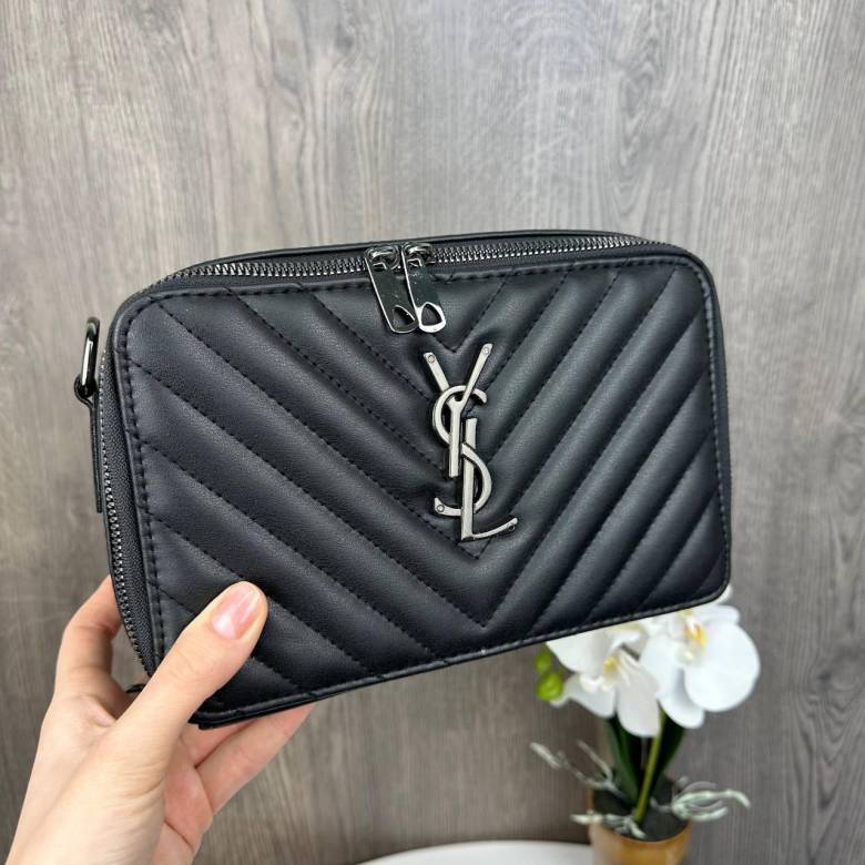 Якісна жіноча невелика сумка, клатч YSL чорна екошкіра, стильна сумка через плече - фото фото фото 9