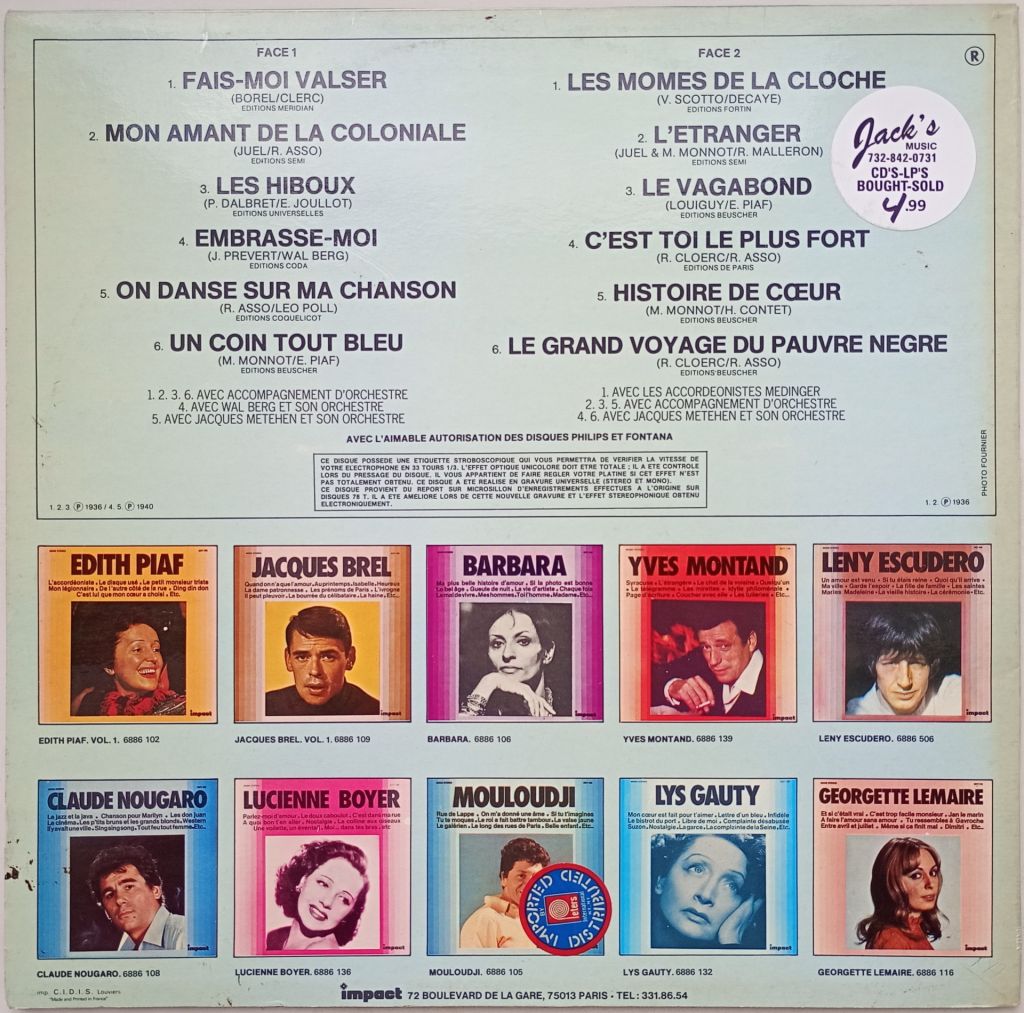 EDITH PIAF Edith Piaf Volume 2  LP  VG+/EX - фото фото фото 1