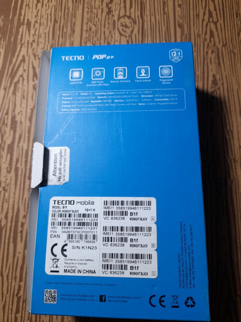 Tecno Pop 2F  (B1F) коробка с документацией - фото фото фото 1