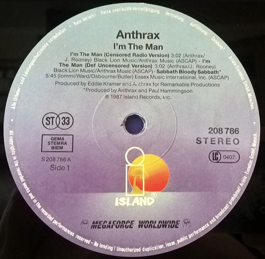 Anthrax - I'm The Man - 1987.  (LP). 12. Vinyl. Пластинка. Europe - фото фото фото 2