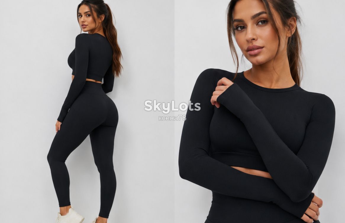 Кроп-топ лонгслів Longsleeve з отворами для пальців, Black-Black  Розмір L/XL - фото фото фото 3