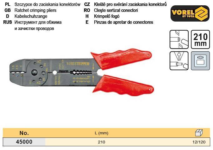 Съемник изоляции клещи обжимные обжимка VOREL-45000 - фото фото фото 1