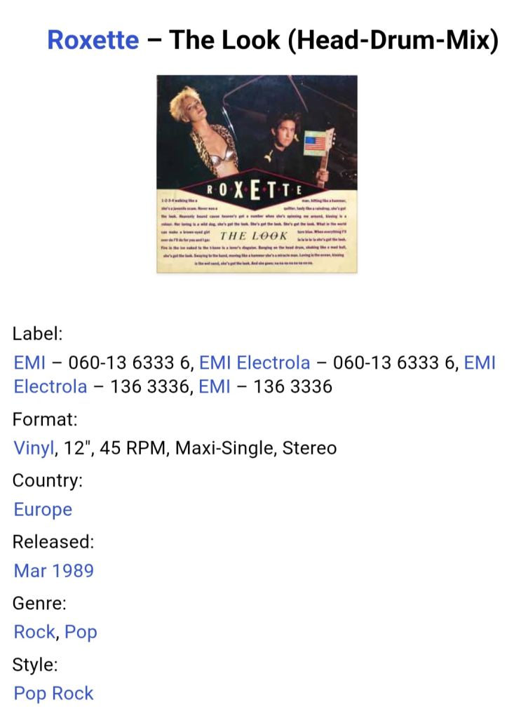 Roxette - The Look - 1989.   (EP) 12. Vinyl. Пластинка. EEC. - фото фото фото 4