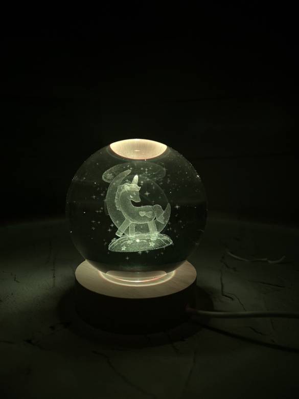 3D нічник кришталева куля "єдиноріг на місяці" нічний світильник багатобарвний режим - фото фото фото 1