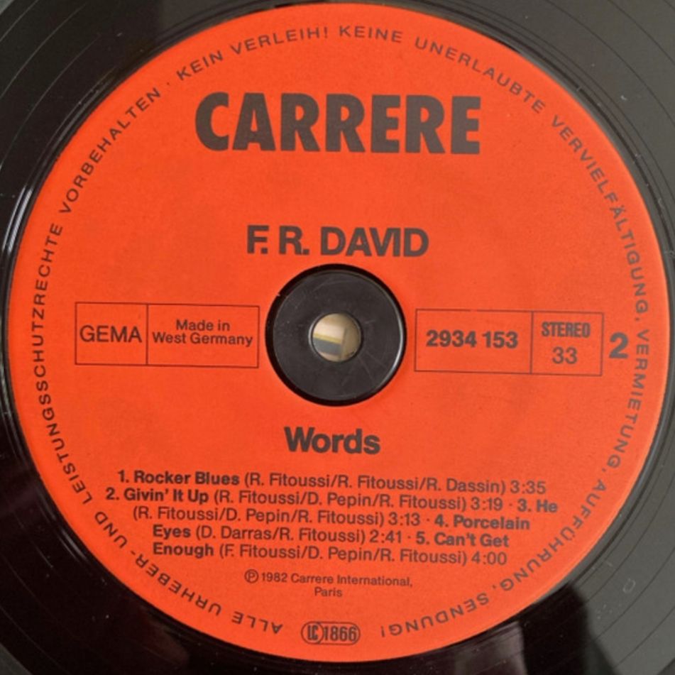 F.R. David - Words - 1982.  (LP). 12. Vinyl. Пластинка. Germany - фото фото фото 3