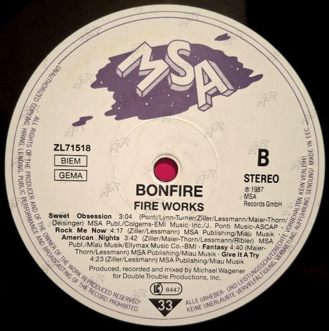 Bonfire - Fire Works - 1987.  (LP). 12. Vinyl. Пластинка. EEC. - фото фото фото 5