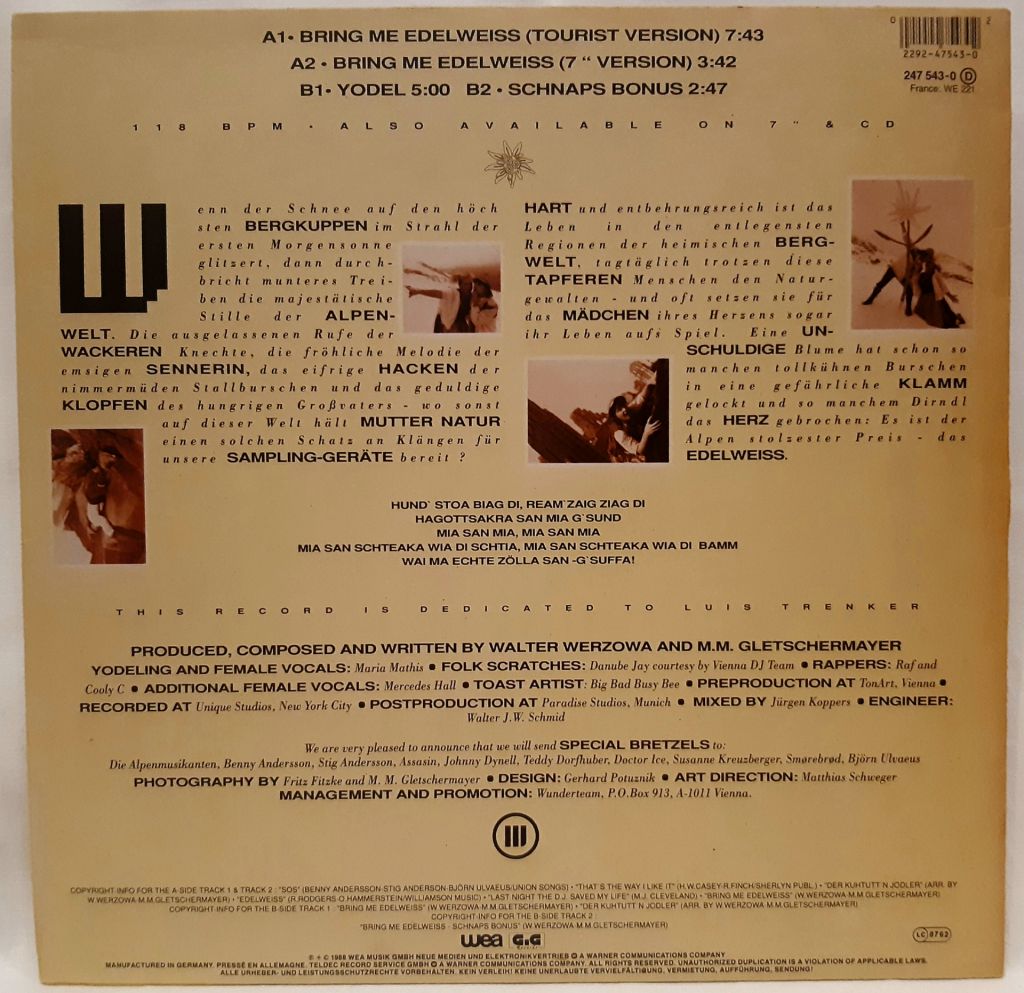 Edelweiss - Bring Me Edelweiss - 1988.  (EP). 12. Vinyl. Пластинка. Germany. Rare. - фото фото фото 1