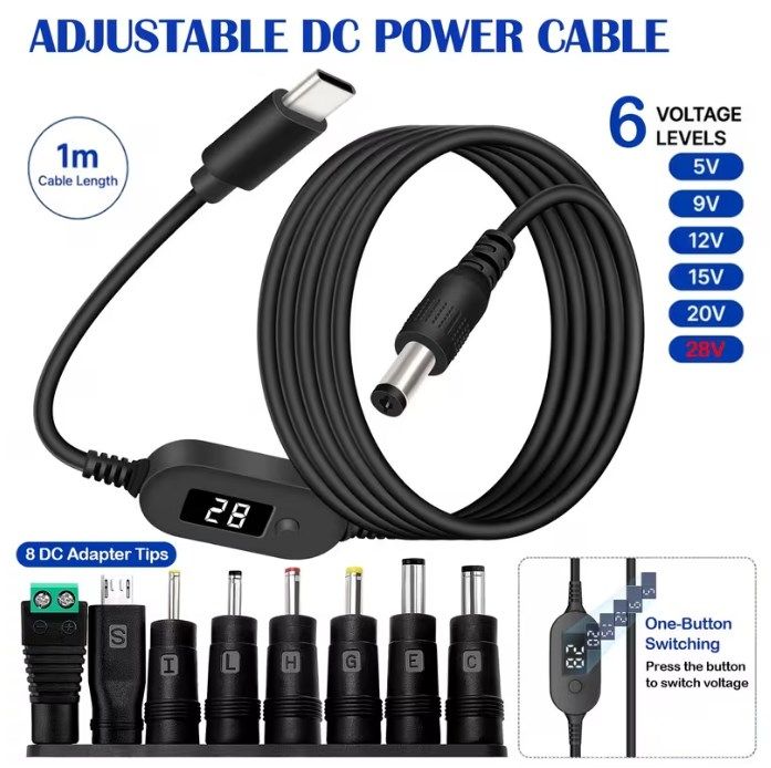 Кабель USB-C - DC  с LED-дисплеем ,преобразователь 5-28 Вольт +Переходники - фото фото фото 0