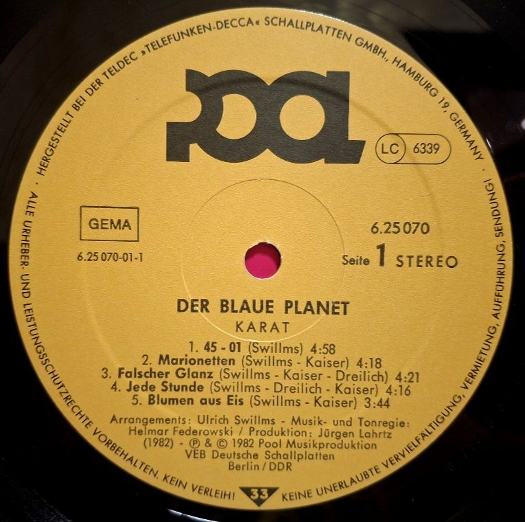 Karat - Der Blaue Planet - 1982.    (LP). 12. Vinyl. Пластинка. Germany. - фото фото фото 5