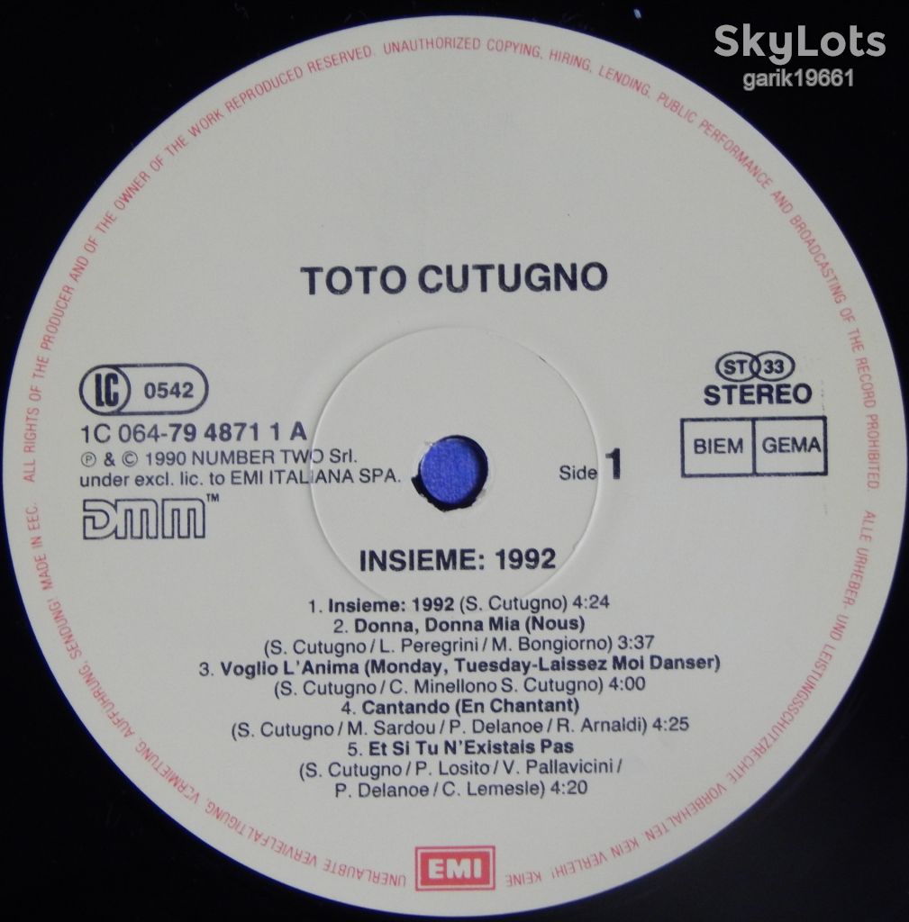 Toto Cutugno – Insieme: 1992  (EMI – 1C 064-7948711, Germany) NM-/EX+ - фото фото фото 2